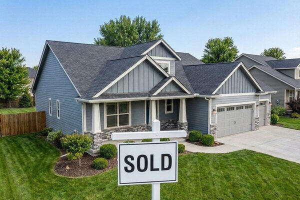 House exterior with SOLD yard sign